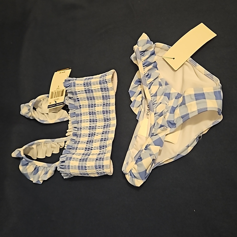 New Polo Ralph Lauren Kids Size 5 Blue Gingham Swimsuit